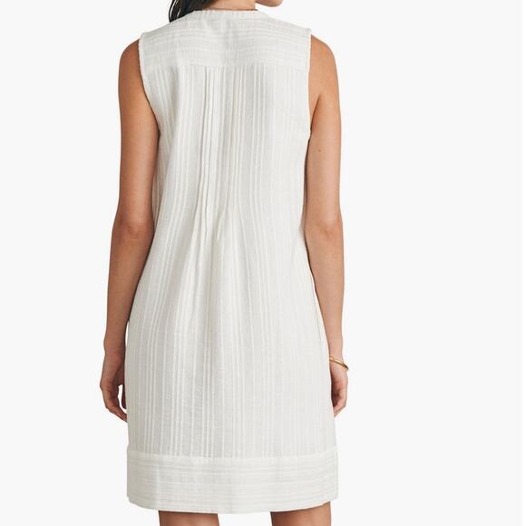 Faherty Isha Pintuck Organic Cotton Pleated Sleeveless Shift Dress Large White - Picture 3 of 15